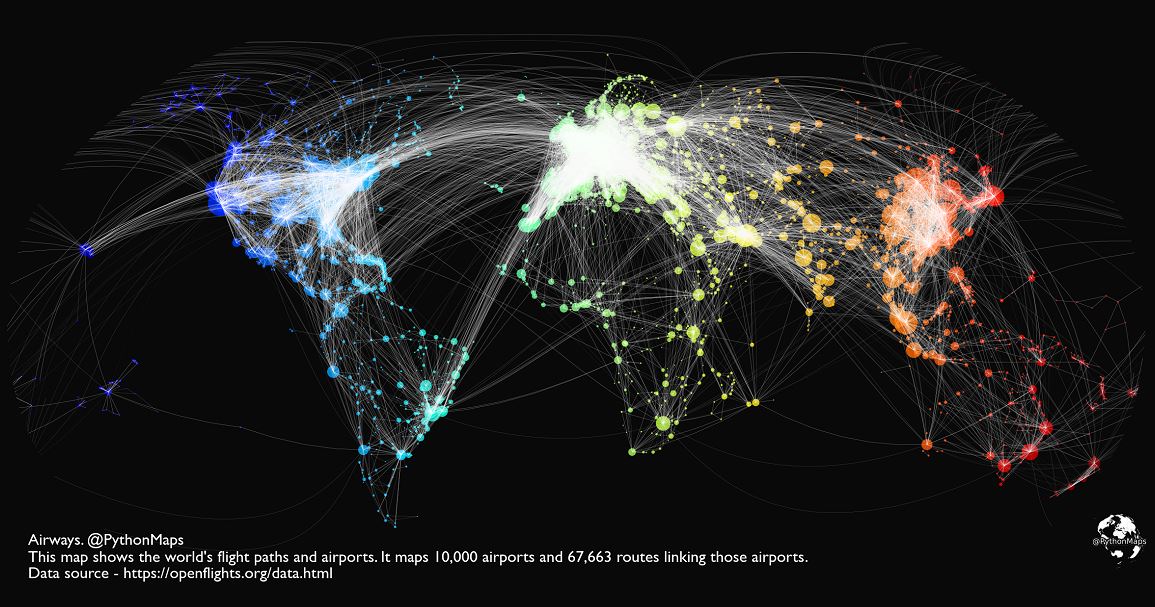 The World s Flight Paths And Aviation Hubs