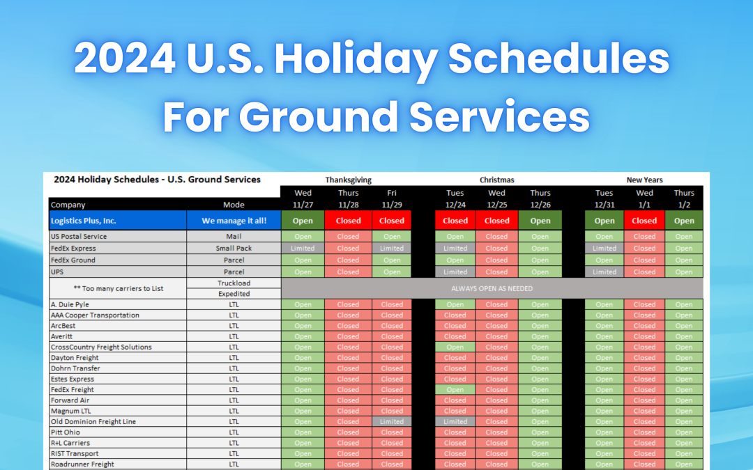 2024 U.S. Holiday Schedules for Ground Services